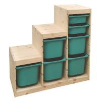 Стеллаж лесенка 940х440х910 ТРУФАСТ б/п сосна,контейнеры:бирюзовый (5Б)/бирюзовый (2С) 