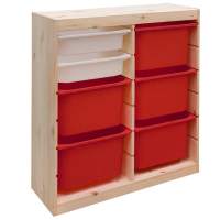 Стеллаж вертикал. двойной 870х300х910 ТРУФАСТ б/п сосна,контейнер красный (5Б)/белый (2С)