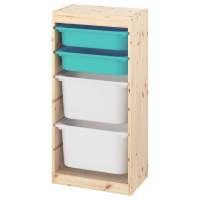 Стеллаж вертикальный 440х300х910 ТРУФАСТ б/п сосна,контейнеры:бирюз (2С)/белый (2Б)