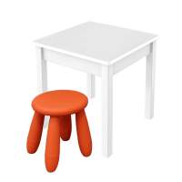 Детский комплект, стол 50х50 белый + табурет (1), оранжевый Детский комплект, стол 50х50 белый + табурет (1), оранжевый