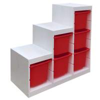 Стеллаж лесенка 940х440х910 ТРУФАСТ БЕЛЫЙ сосна,контейнеры:красный (6Б) 