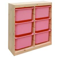 Стеллаж вертикальный двойной 870х300х910 ТРУФАСТ б/п сосна,контейнеры:розовый (6Б)