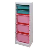 Стеллаж средний верт. 440х300х1160 ТРУФАСТ БЕЛЫЙ сосна,контейнеры:розовый(3Б)/бирюз(2С) 