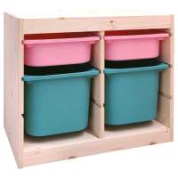 Стеллаж двойной 630х440х520 ТРУФАСТ б-ц акрил.лак сосна,контейн:розов(2С)/бирюзовый(2Б) 