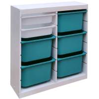 Стеллаж вертикальный двойной870х300х910 ТРУФАСТ БЕЛЫЙсосна,контейнеры:бирюз(5Б)/белый(2С)