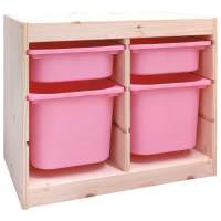 Стеллаж двойной 630х440х520 ТРУФАСТ б-ц акрил.лак сосна,контейн:розовый(2С)/розовый(2Б) 