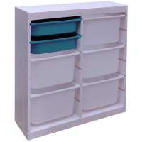 Стеллаж вертикальный двойной870х300х910 ТРУФАСТ БЕЛЫЙсосна,контейнеры:белый(5Б)/бирюз(2С)