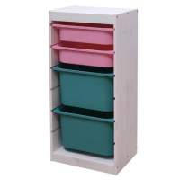 Стеллаж вертикальный 440х300х910 ТРУФАСТ БЕЛЫЙ сосна,контейнеры:розовый (2С)/бирюз.(2Б)