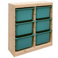 Стеллаж вертикальный двойной 870х300х910 ТРУФАСТ б/п сосна,контейнеры:бирюзовый (6Б)