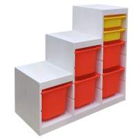 Стеллаж лесенка 940х440х910 ТРУФАСТ БЕЛЫЙ сосна,контейнеры:оранжевый (5Б)/желтый (2С) 