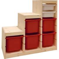 Стеллаж лесенка 940х440х910 ТРУФАСТ б/п сосна,контейнеры:красный (5Б)/белый (2С) 