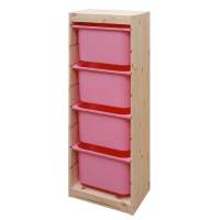 Стеллаж средний верт. 440х300х1160 ТРУФАСТ б/п сосна,контейнеры:розовый (4Б) 