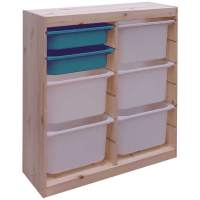 Стеллаж вертикал. двойной 870х300х910 ТРУФАСТ б/п сосна,контейнер белый (5Б)/бирюз (2С)