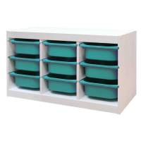 Стеллаж тройной 930х440х520 ТРУФАСТ БЕЛЫЙ сосна,контейнеры: бирюзовый (9С) 