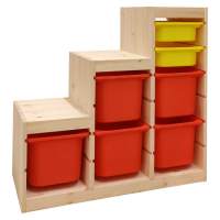 Стеллаж лесенка 940х440х910 ТРУФАСТ б/п сосна,контейнеры:оранжевый (5Б)/желтый (2С) 