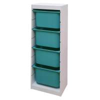 Стеллаж средний верт. 440х300х1160 ТРУФАСТ БЕЛЫЙ сосна,контейнеры:бирюзовый (4Б) 