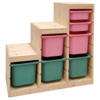 Стеллаж лесенка 940х440х910 ТРУФАСТ б/п сосна,контейнеры:бирюз(3Б)/розов(2Б)/розовый(2С)