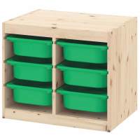 Стеллаж двойной 630х440х520 ТРУФАСТ б/п сосна,контейнеры:зеленый (6С) 