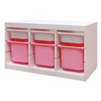 Стеллаж тройной 930х440х520 ТРУФАСТ БЕЛЫЙ сосна,контейнеры: белый (3С)/розовый (3Б) 