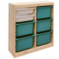 Стеллаж вертикал.двойной 870х300х910 ТРУФАСТ б/п сосна,контейнеры:бирюзовый(5Б)/белый(2С)