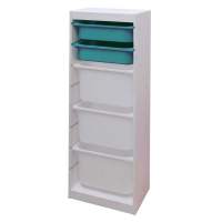 Стеллаж средний верт. 440х300х1160 ТРУФАСТ БЕЛЫЙ сосна,контейнеры:белый(3Б)/бирюз(2С) 