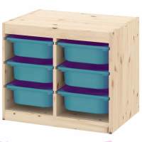 Стеллаж двойной 630х440х520 ТРУФАСТ б/п сосна,контейнеры:бирюзовый (6С) 