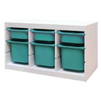 Стеллаж тройной 930х440х520 ТРУФАСТ БЕЛЫЙ сосна,контейнеры:бирюз.(3С)/бирюз.(3Б) 