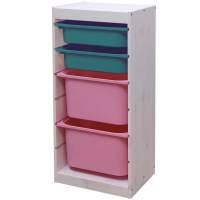 Стеллаж вертикальный 440х300х910 ТРУФАСТ БЕЛЫЙ сосна,контейнеры:бирюз.(2С)/розовый(2Б)