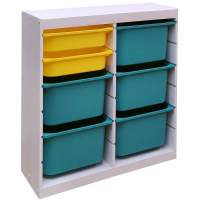 Стеллаж вертикальный двойной870х300х910 ТРУФАСТ БЕЛЫЙсосна,контейнеры:бирюз(5Б)/желтый(2С)