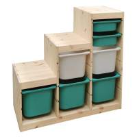 Стеллаж лесенка 940х440х910 ТРУФАСТ б/п сосна,контейнеры:бирюз(3Б)/белый(2Б)/бирюз(2С) 