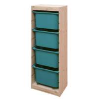 Стеллаж средний верт. 440х300х1160 ТРУФАСТ б/п сосна,контейнеры:бирюзовый (4Б) 