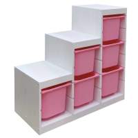 Стеллаж лесенка 940х440х910 ТРУФАСТ БЕЛЫЙ сосна,контейнеры:розовый (6Б) 