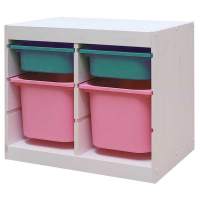 Стеллаж двойной 630х440х520 ТРУФАСТ БЕЛЫЙ сосна,контейнеры:бирюз.(2С)/розовый(2Б) 