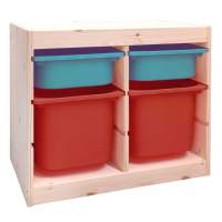 Стеллаж двойной 630х440х520 ТРУФАСТ б/п сосна,контейнеры:бирюз(2С)/красный(2Б) 