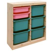 Стеллаж вертикальный двойной870х300х910 ТРУФАСТсосна,контейнеры:бирюзовый(5Б)/розовый(2С)