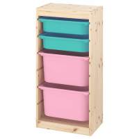 Стеллаж вертикальный 440х300х910 ТРУФАСТ б-ц акр лак сосна,контейн:бирюз (2С)/розов (2Б)