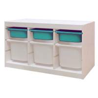 Стеллаж тройной 930х440х520 ТРУФАСТ БЕЛЫЙ сосна,контейнеры:бирюз.(3С)/белый (3Б) 