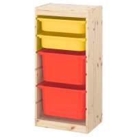 Стеллаж вертикальный440х300х910 ТРУФАСТ б-ц акр лак сосна,контейн:желтый(2С)/оранж(2Б)