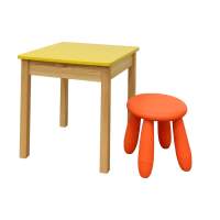 Детский комплект, стол 50х50 бесц.лак/желтый + табурет(1),оранжевый