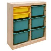 Стеллаж вертикал.двойной 870х300х910 ТРУФАСТ б/п сосна,контейнеры:бирюз.(5Б)/желтый(2С)