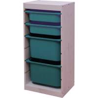 Стеллаж вертикальный 440х300х910 ТРУФАСТ БЕЛЫЙ сосна,контейнеры:бирюз.(2С)/бирюз.(2Б)