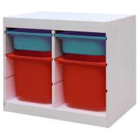 Стеллаж двойной 630х440х520 ТРУФАСТ БЕЛЫЙ сосна,контейнеры:бирюзовый(2С)/красный (2Б) 