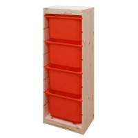 Стеллаж средний верт. 440х300х1160 ТРУФАСТ б/п сосна,контейнеры:оранжевый (4Б) 