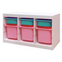 Стеллаж тройной 930х440х520 ТРУФАСТ БЕЛЫЙ сосна,контейнеры:бирюз.(3С)/розовый (3Б) 