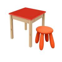Детский комплект, стол 50х50 бесц.лак/красный + табурет(1),оранжевый