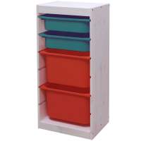 Стеллаж вертикальный 440х300х910 ТРУФАСТ БЕЛЫЙ сосна,контейнеры:бирюз.(2С)/оранж (2Б)