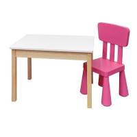 Детский комплект, стол 77х55 бесц.лак/белый + стул (1), розовый Детский комплект, стол 77х55 бесц.лак/белый + стул (1), розовый