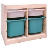 Стеллаж двойной 630х440х520 ТРУФАСТ б-ц акрил.лак сосна,контейн:белый(2С)/бирюзовый(2Б) 