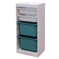 Стеллаж вертикальный 440х300х910 ТРУФАСТ БЕЛЫЙ сосна,контейнеры:белый (2С)/бирюз.(2Б)