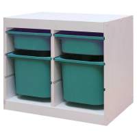 Стеллаж двойной 630х440х520 ТРУФАСТ БЕЛЫЙ сосна,контейнеры:бирюз.(2С)/бирюз.(2Б) 